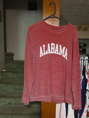Alabama Corded Crewneck Sweater in Washed Red